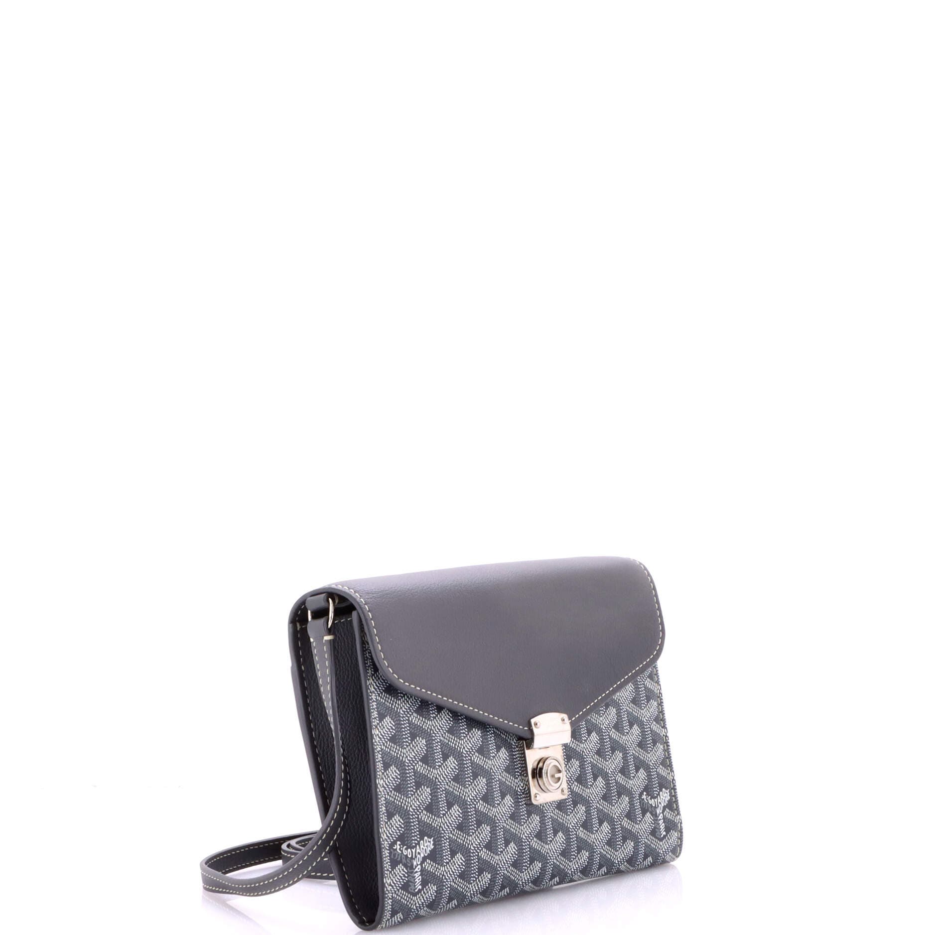 Pre-Owned Goyard Chypre Wallet on Strap Coated Canvas with Leather, Alternate, color, Gray