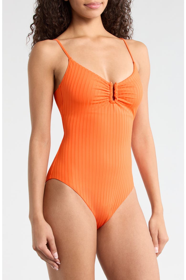 V-Wire Rib One-Piece Swimsuit, Alternate, color, HIBISCUS