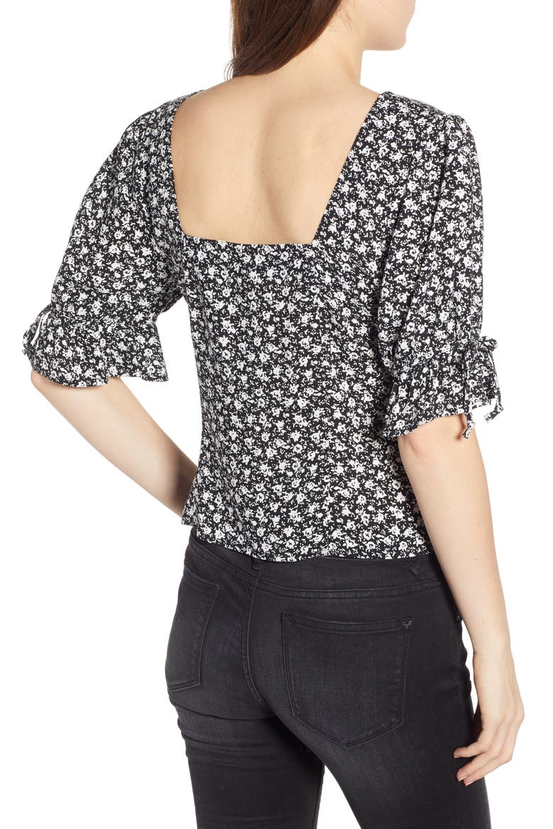 Floral Print Top, Alternate, color, BLACK/ WHITE FLORAL