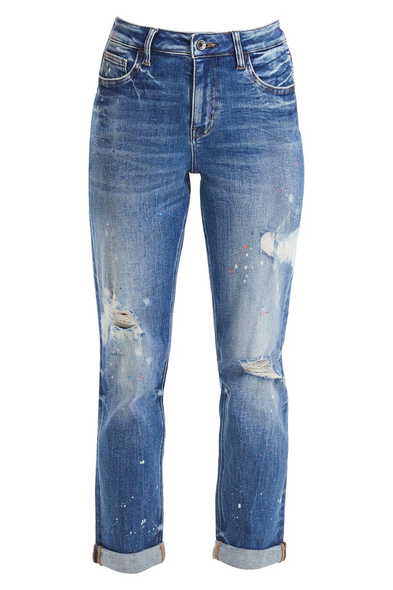 Paint Splatter Ripped High Waist Mom Jeans, Alternate, color, MASCARA