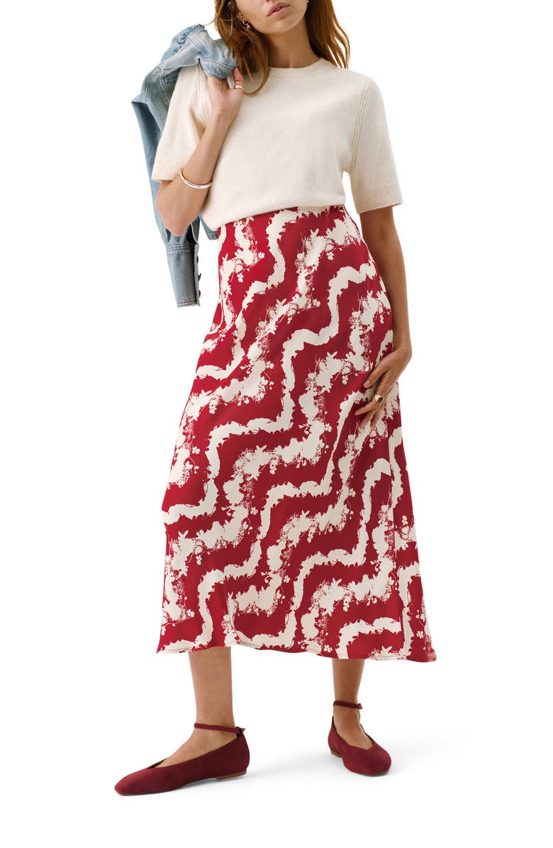 MINT VELVET Abstract Floral Print Slip Skirt, Alternate, color, Red