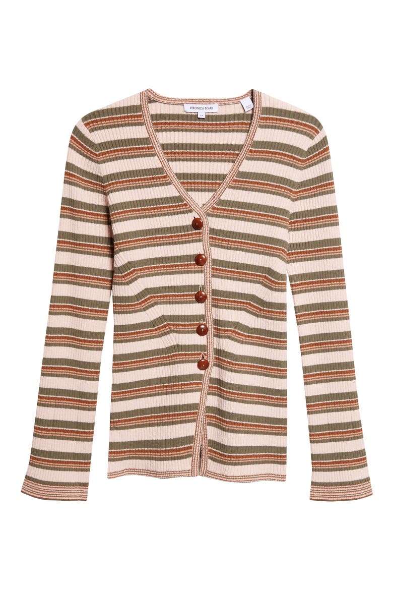 Grazia Stripe Cardigan, Alternate, color, PINK SHELL STONE ARMY