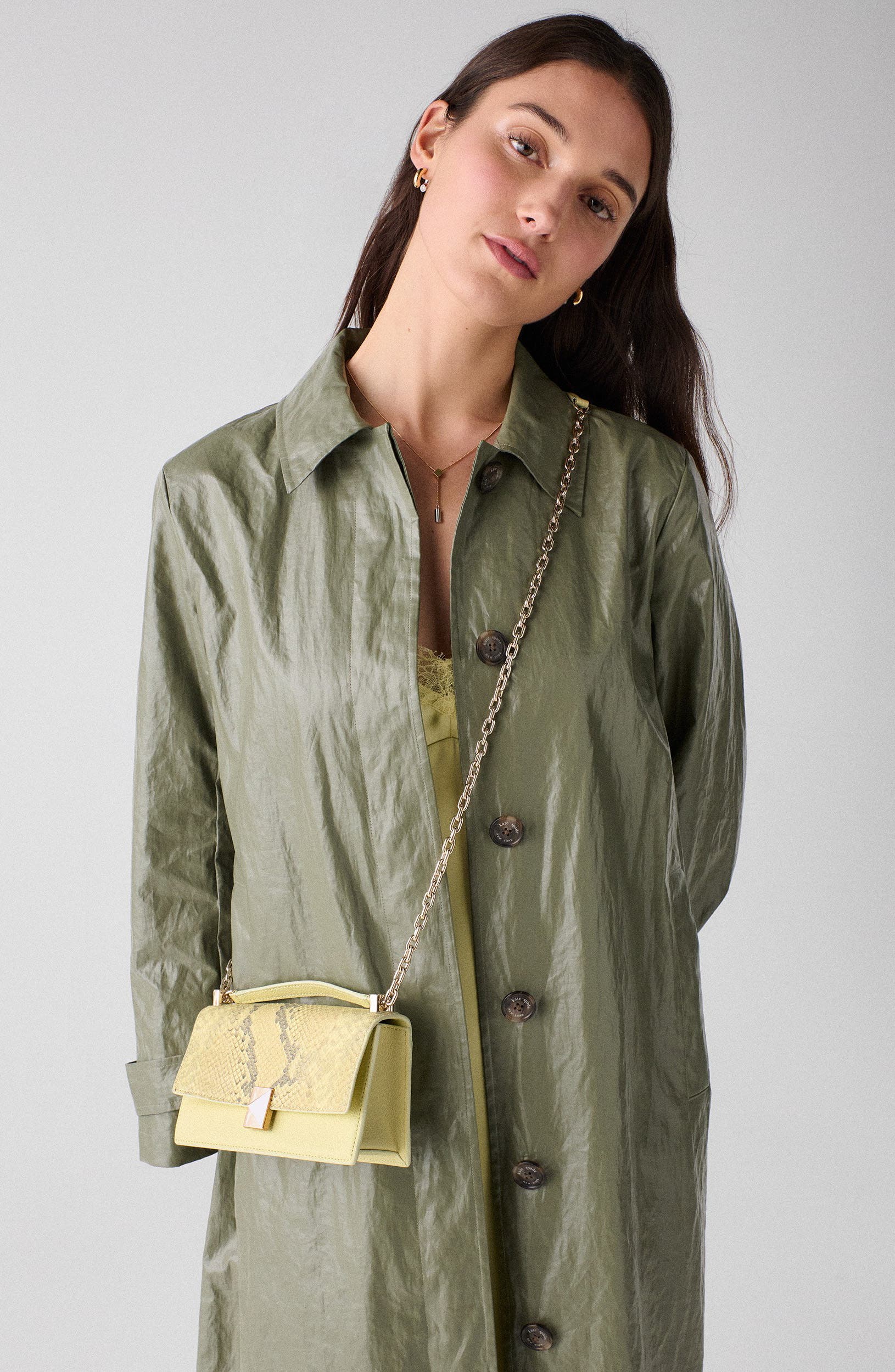 Kate Spade New York deco mixed media convertible leather crossbody bag, Alternate, color, Pale Citron