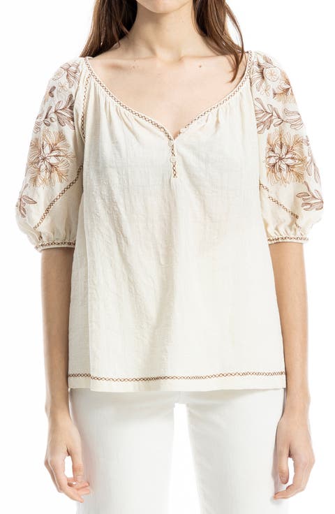 Embroidered Puff Sleeve Top