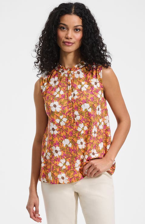 Linen Blend Ruffle Trim Tank Top