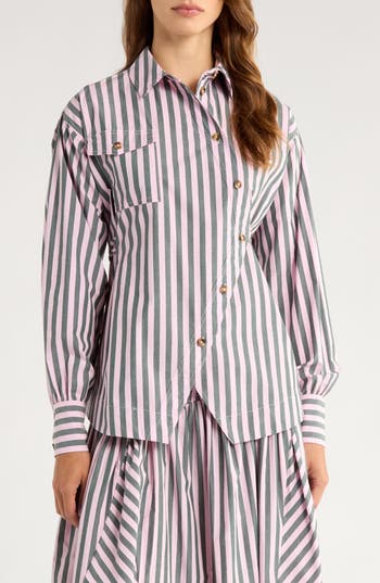 Damson Madder Lux Asymmetric Organic Cotton Shirt In Multi