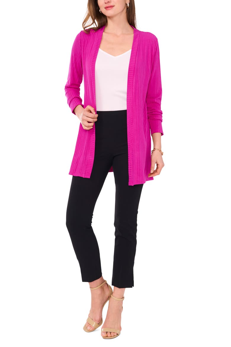 Open Front Rib Cardigan, Alternate, color, HOT PINK