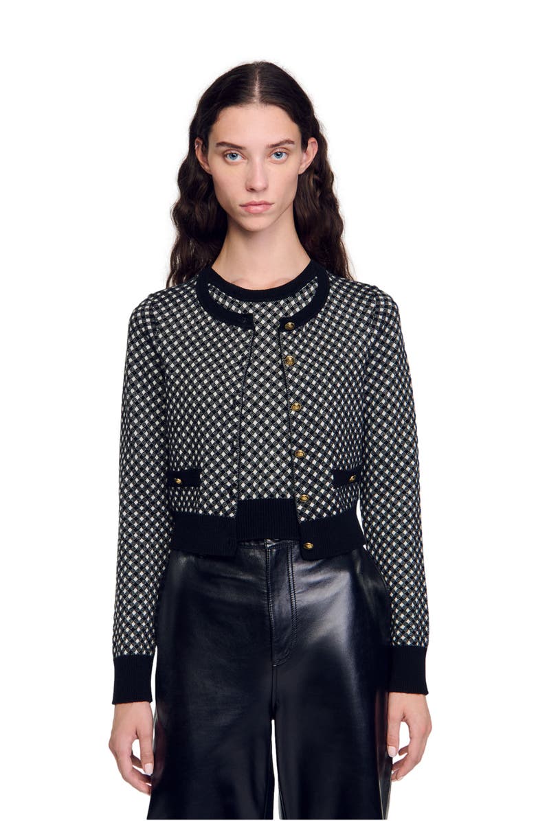 SANDRO Jacquard check cardigan, Alternate, color, 