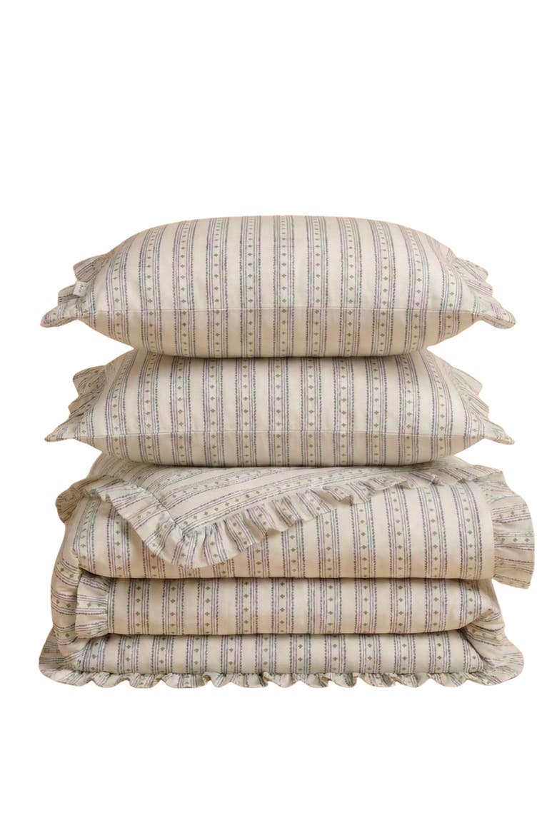 Cotton Striped Ruffle Bedding Set, Main, color, Navy Ditsy Floral