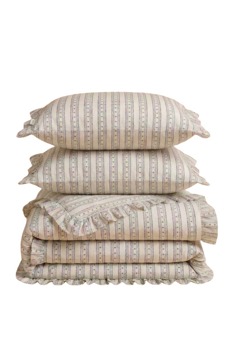 TBCo Cotton Striped Ruffle Bedding Set, Main, color, Navy Ditsy Floral