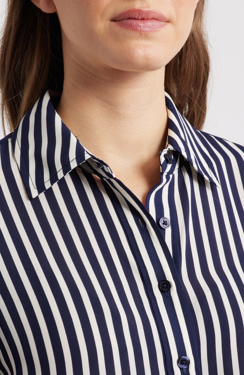 AK ANNE KLEIN Stripe Button-Up Shirt, Alternate, color, Distant Mountain/ White Dove