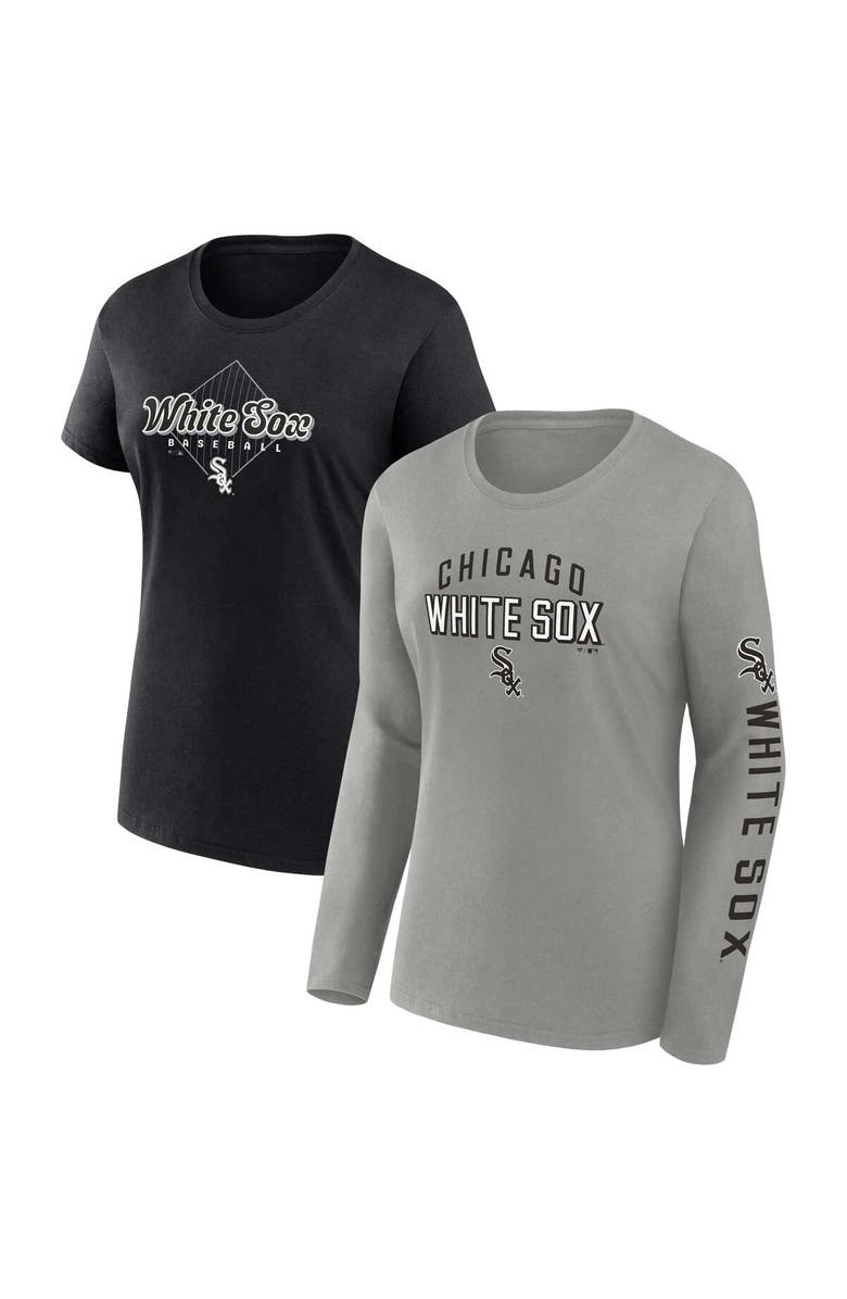 FANATICS Women's Fanatics Branded Gray/Black Chicago White Sox T-Shirt Combo Pack, Main, color, Gray