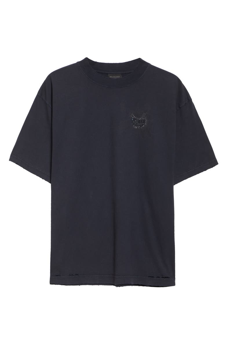 Balenciaga Medium Fit Nail Polish Distressed Logo Graphic T-Shirt, Alternate, color, 1041 Faded Washed Black