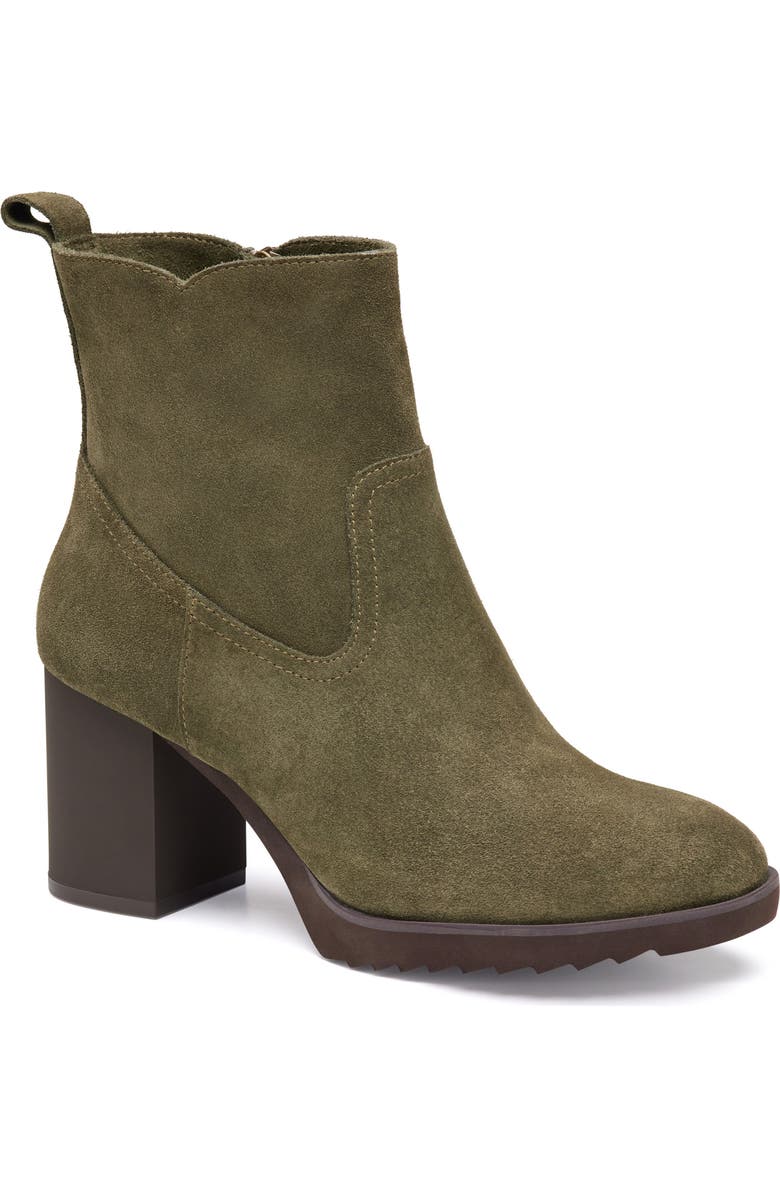 Johnston & Murphy Izzie Waterproof Platform Bootie, Main, color, Olive Waterproof Suede