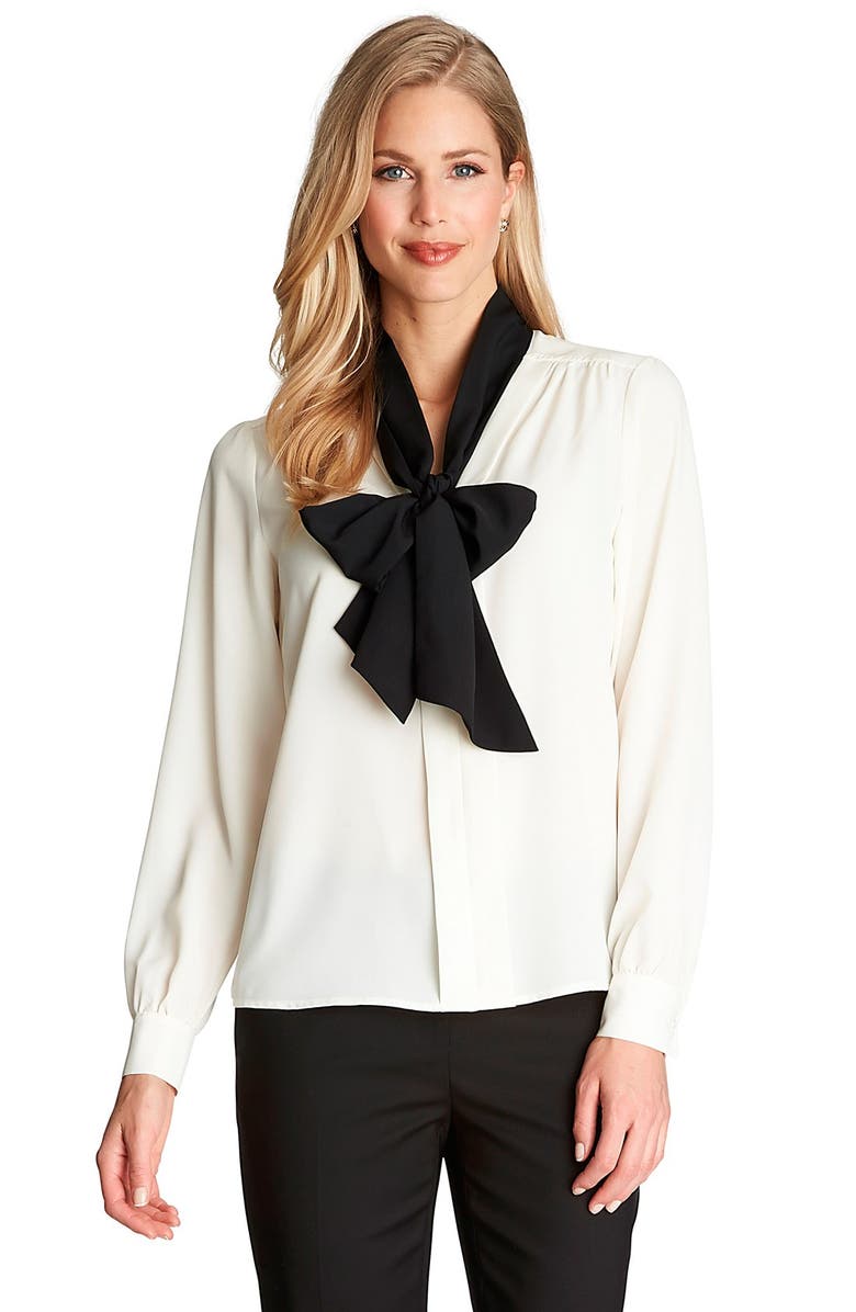 CeCe by Cynthia Steffe Contrast Bow Neck Blouse, Main, color,