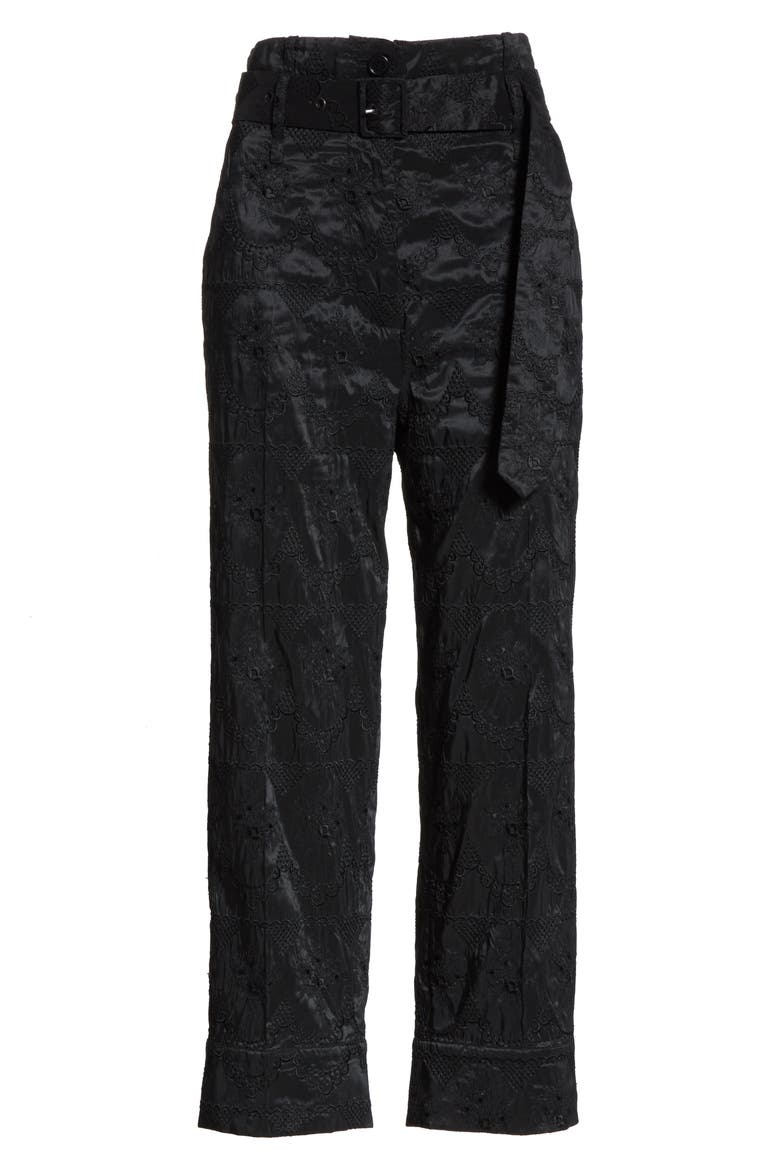 Embroidered Taffeta Paperbag Waist Trousers, Alternate, color, BLACK