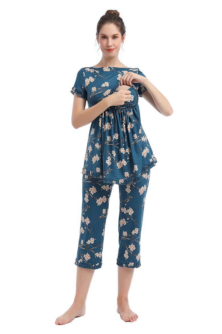 Zadie Floral Maternity/Nursing Pajamas, Alternate, color, NAVY