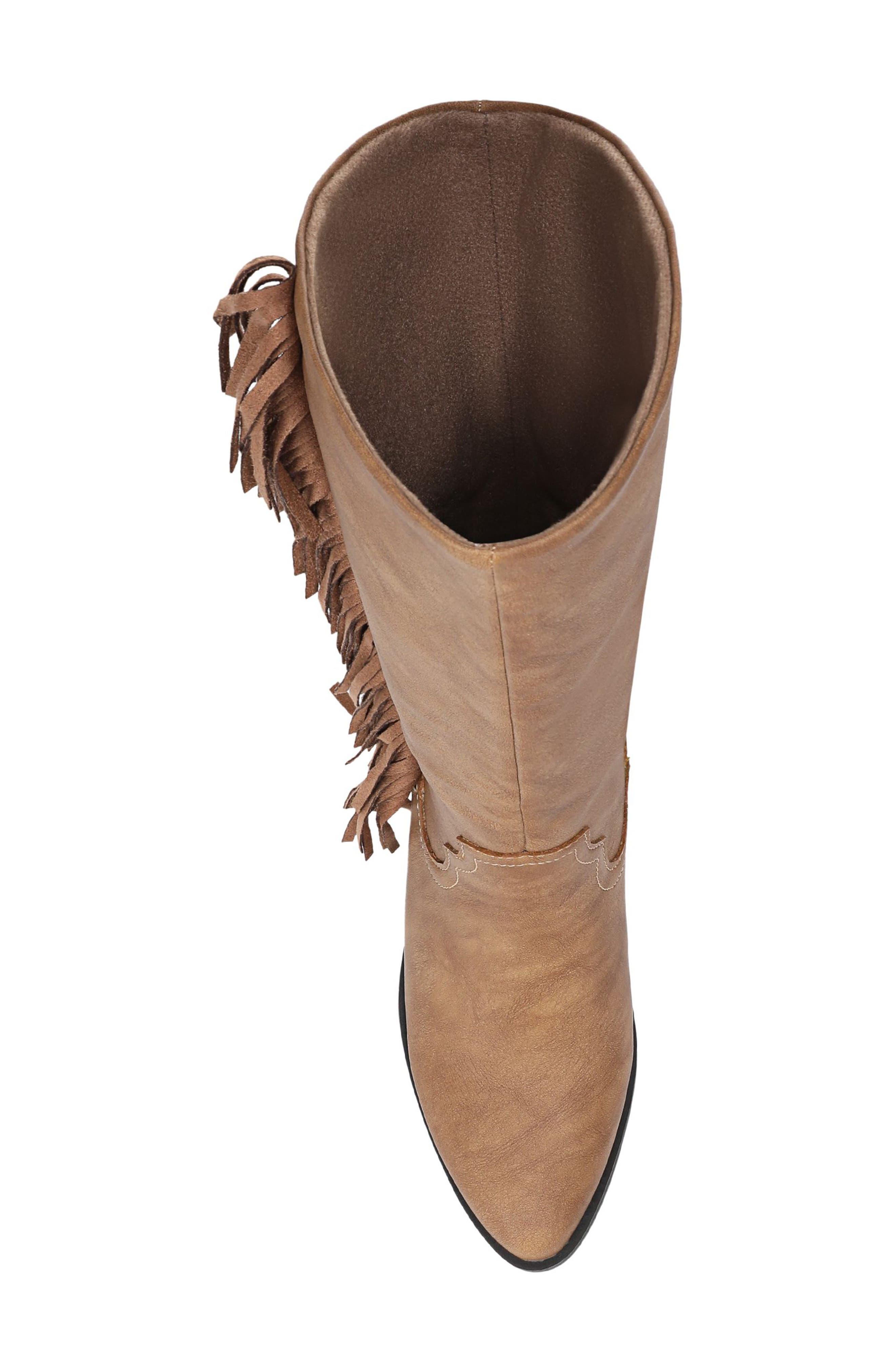 Criss 2 Fringe Knee High Boot, Alternate, color, TAN FAUX NUBUCK