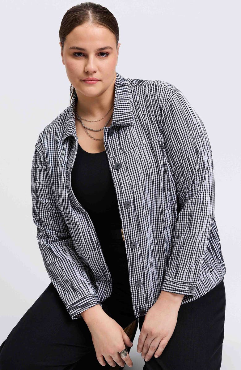 Foxcroft Thelma Gingham Crinkled Shirt Jacket, Alternate, color, 