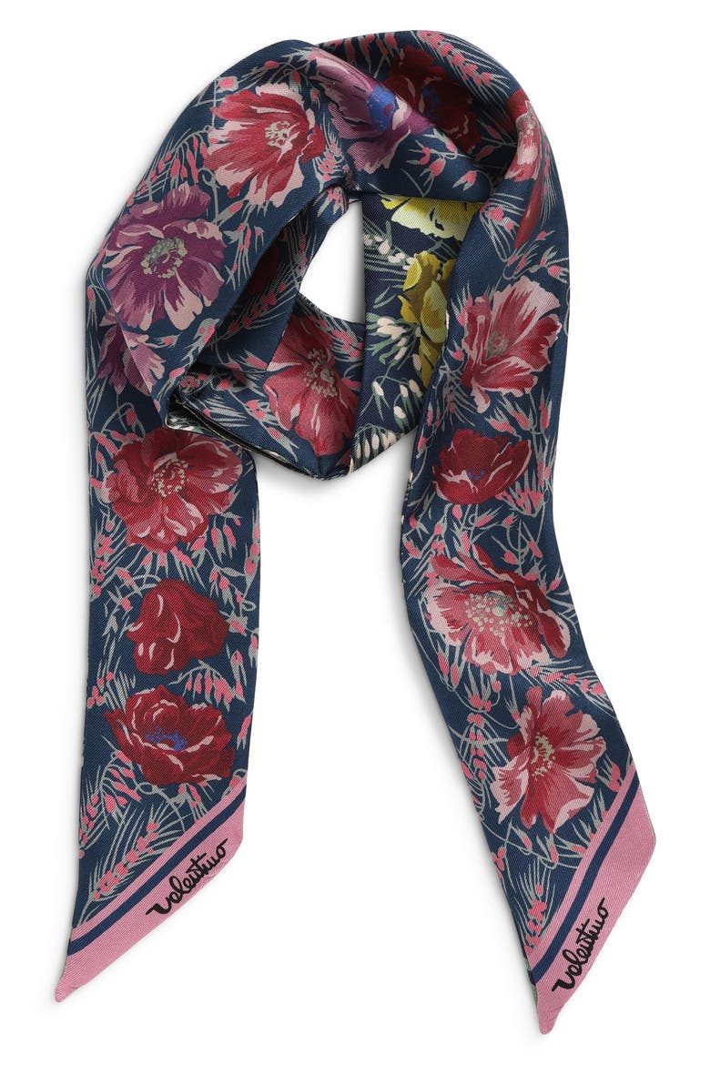 Apres L'Hiver Poppies Print Reversible Silk Skinny Scarf, Alternate, color, PINK MULTI