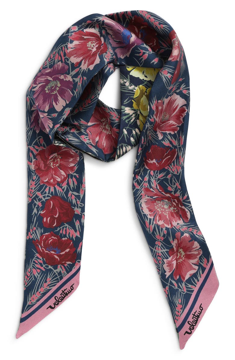Valentino Garavani Apres L'Hiver Poppies Print Reversible Silk Skinny Scarf, Alternate, color, Pink Multi