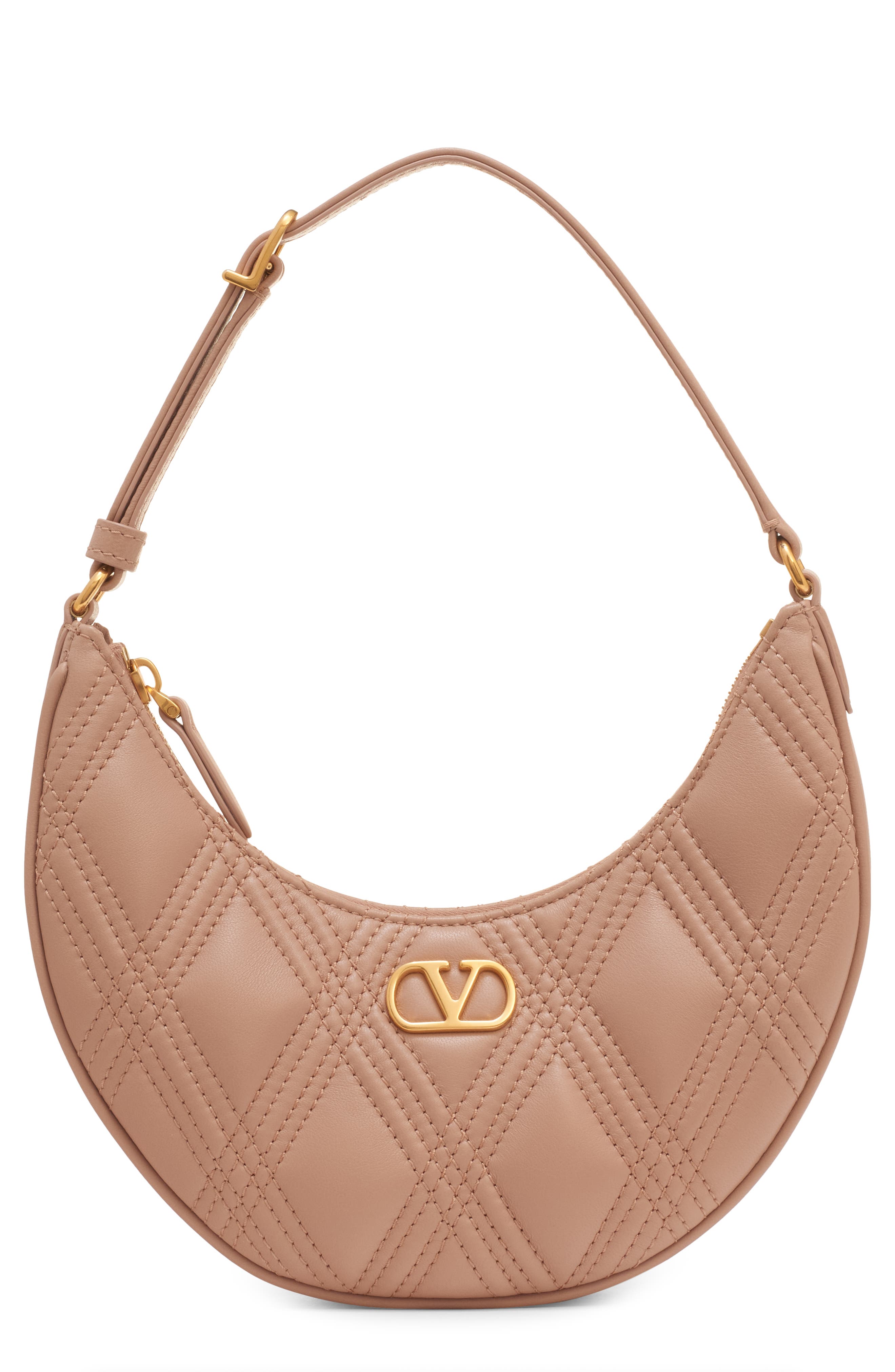 Valentino Garavani Quiltie 67 Mini Leather Hobo Bag, Main, color, Rose Cannelle