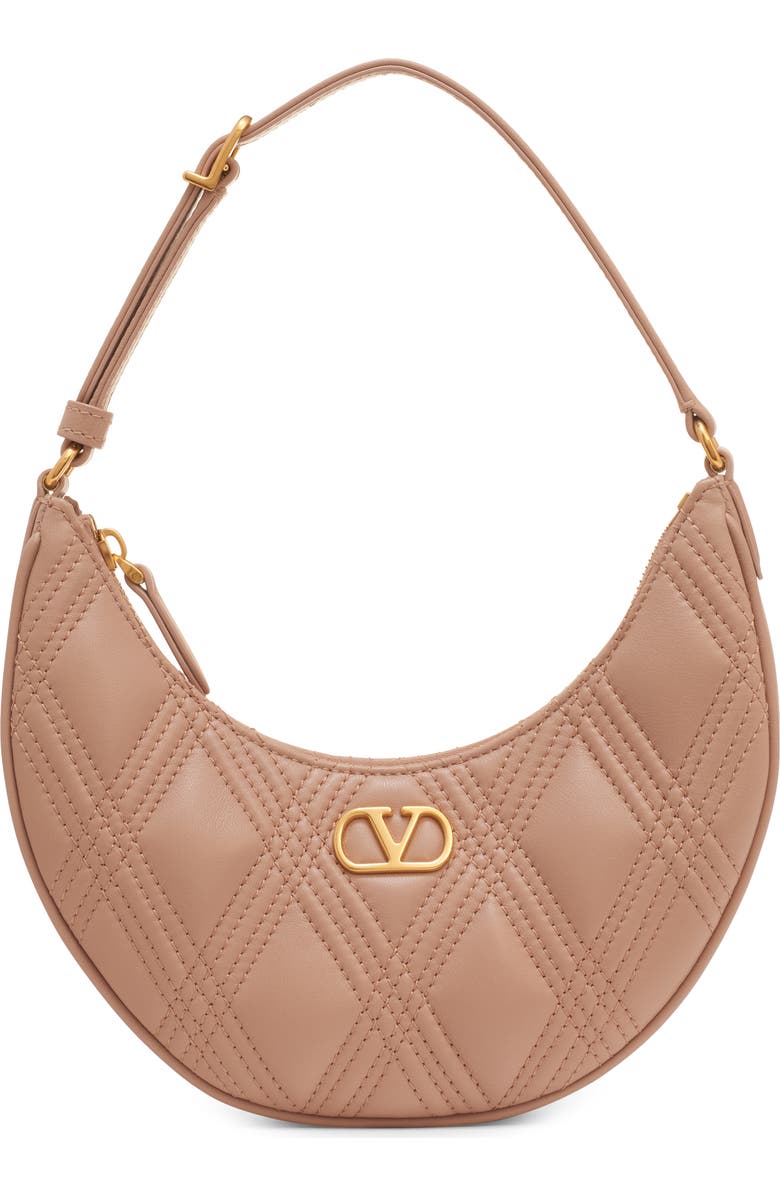 Valentino Garavani Quiltie 67 Mini Leather Hobo Bag, Main, color, Rose Cannelle