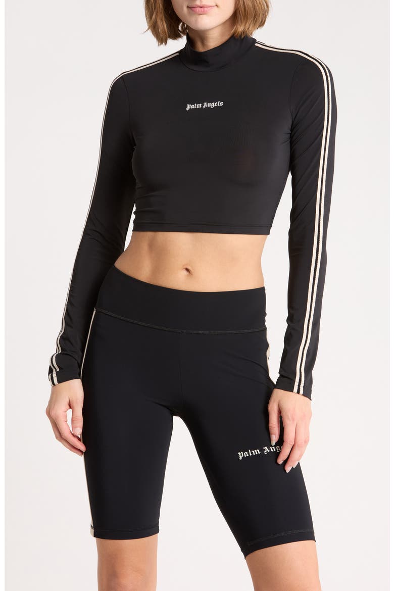 Mock Neck Long Sleeve Crop Top, Main, color, BLACK/WHITE
