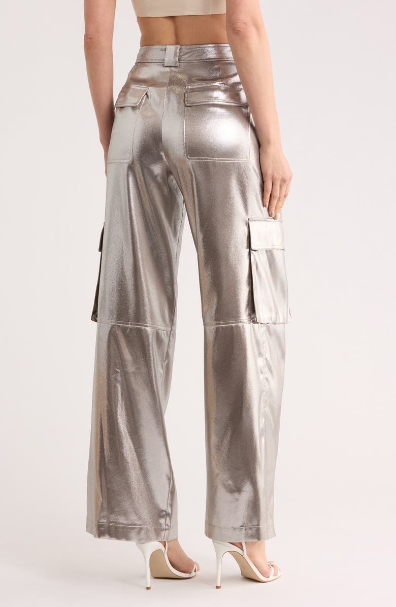 Simkhai Beatriz Metallic Wide Leg Cargo Pants, Alternate, color, Silver
