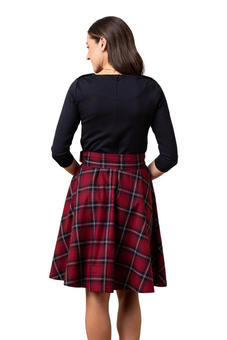 Women's French Skater Dress, Alternate, color, Oxblood City Plaid