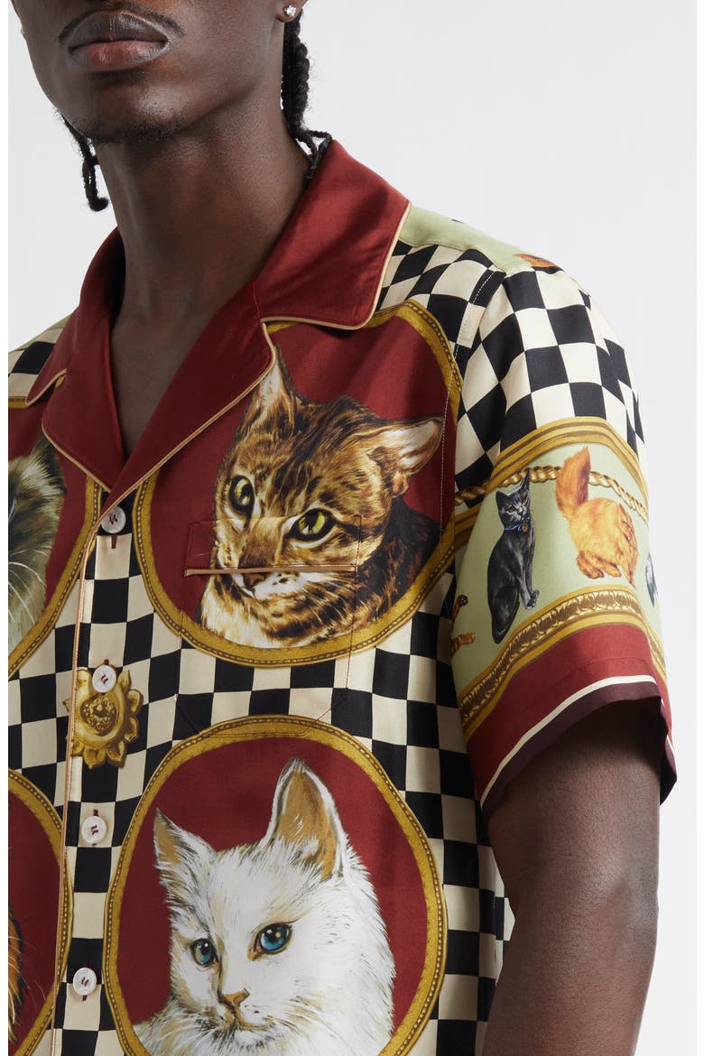 Cat Print Silk Camp Shirt, Alternate, color, GATTI