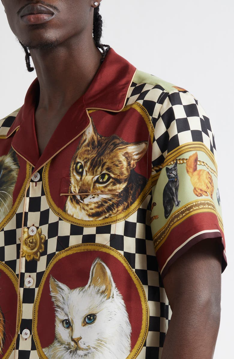 Dolce&Gabbana Cat Print Silk Camp Shirt, Alternate, color, Gatti