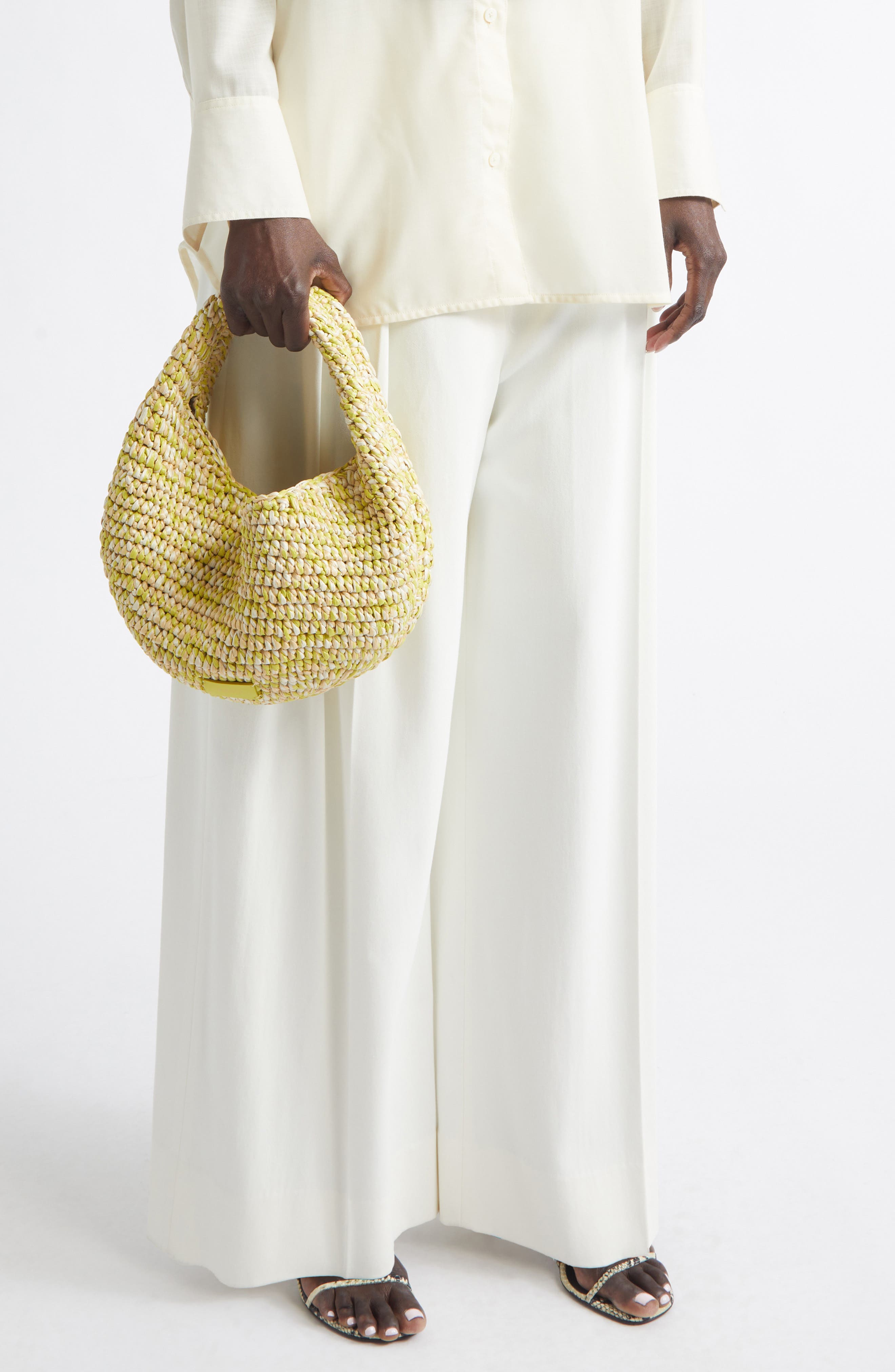 Medium Olivia Raffia Hobo Bag, Alternate, color, 675 CITRON / WHITE