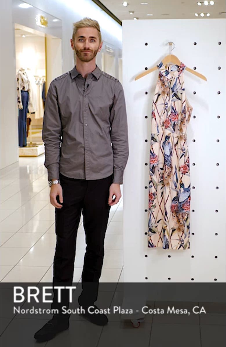 Peacock Halter Sheath Dress, sales video thumbnail