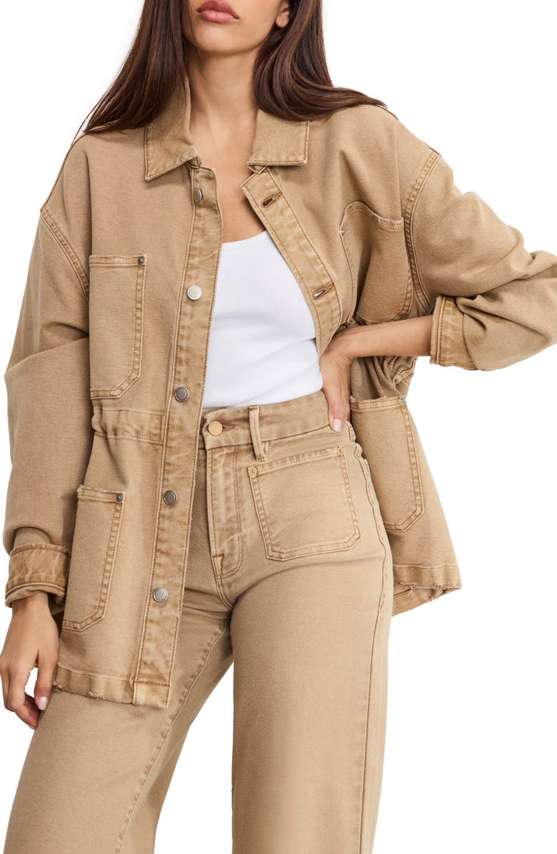 Good American Oversize Canvas Shirt Jacket, Main, color, Good Khaki001