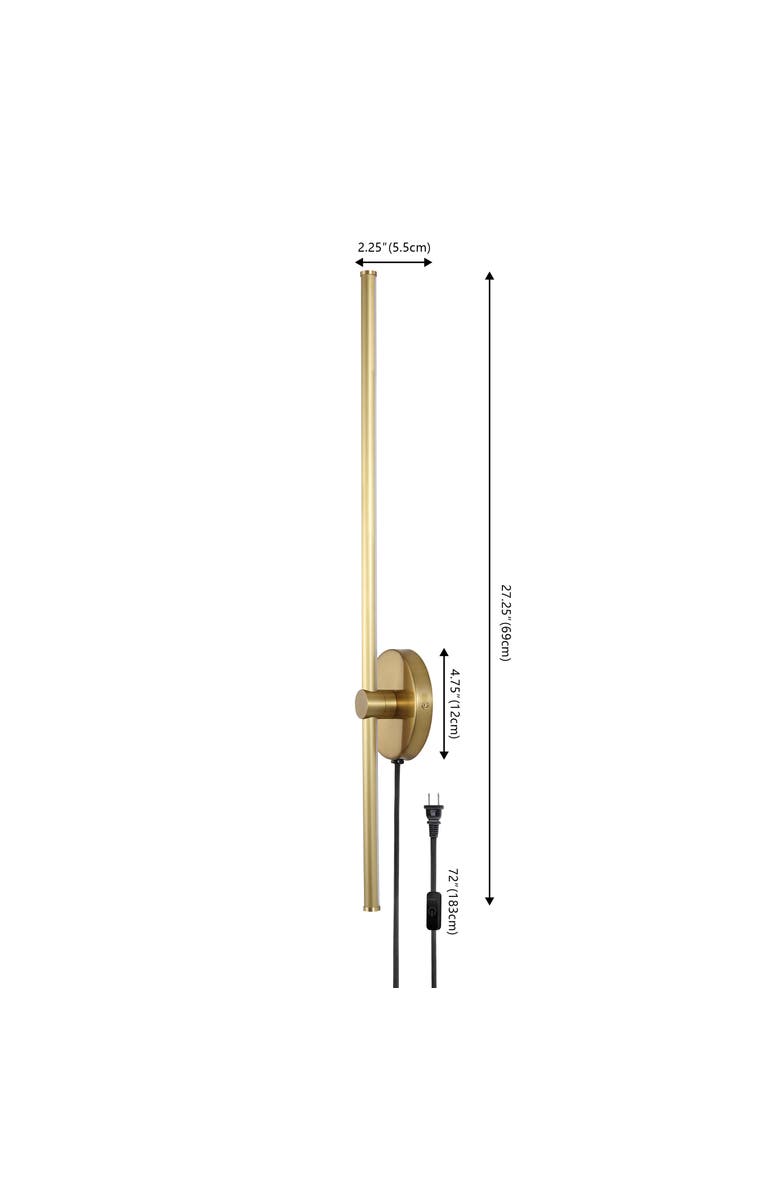 JONATHAN Y Anton 1-Light Modern Minimalist Iron Adjustable Bar Integrated LED Plug-In Sconce, Alternate, color, Brass Gold