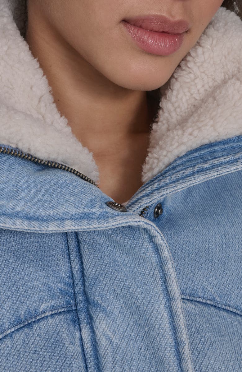 Levi's Western Denim Faux Shearling Collar Puffer Jacket, Alternate, color, Light Wash Denim