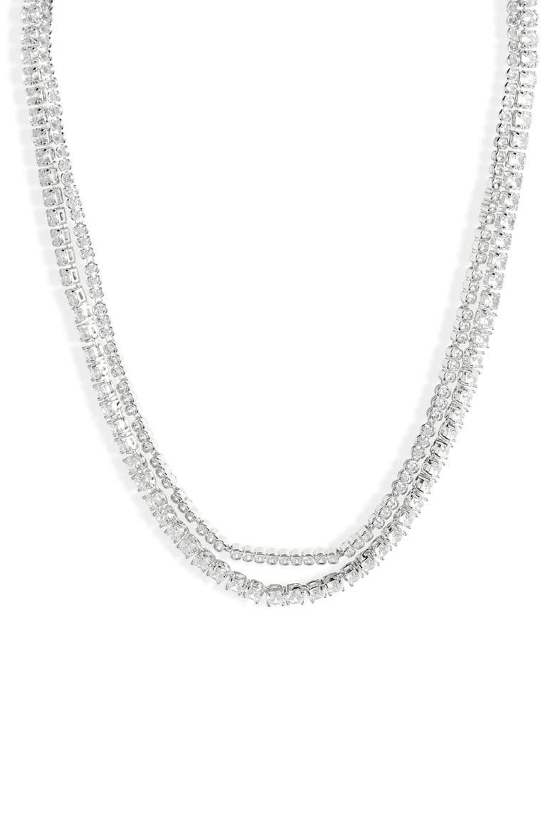 Cubic Zirconia Double Strand Tennis Necklace, Main, color, CLEAR- SILVER