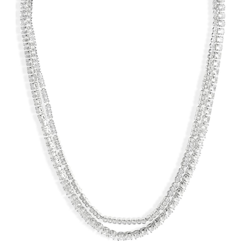 Nordstrom Cubic Zirconia Double Strand Tennis Necklace In Silver