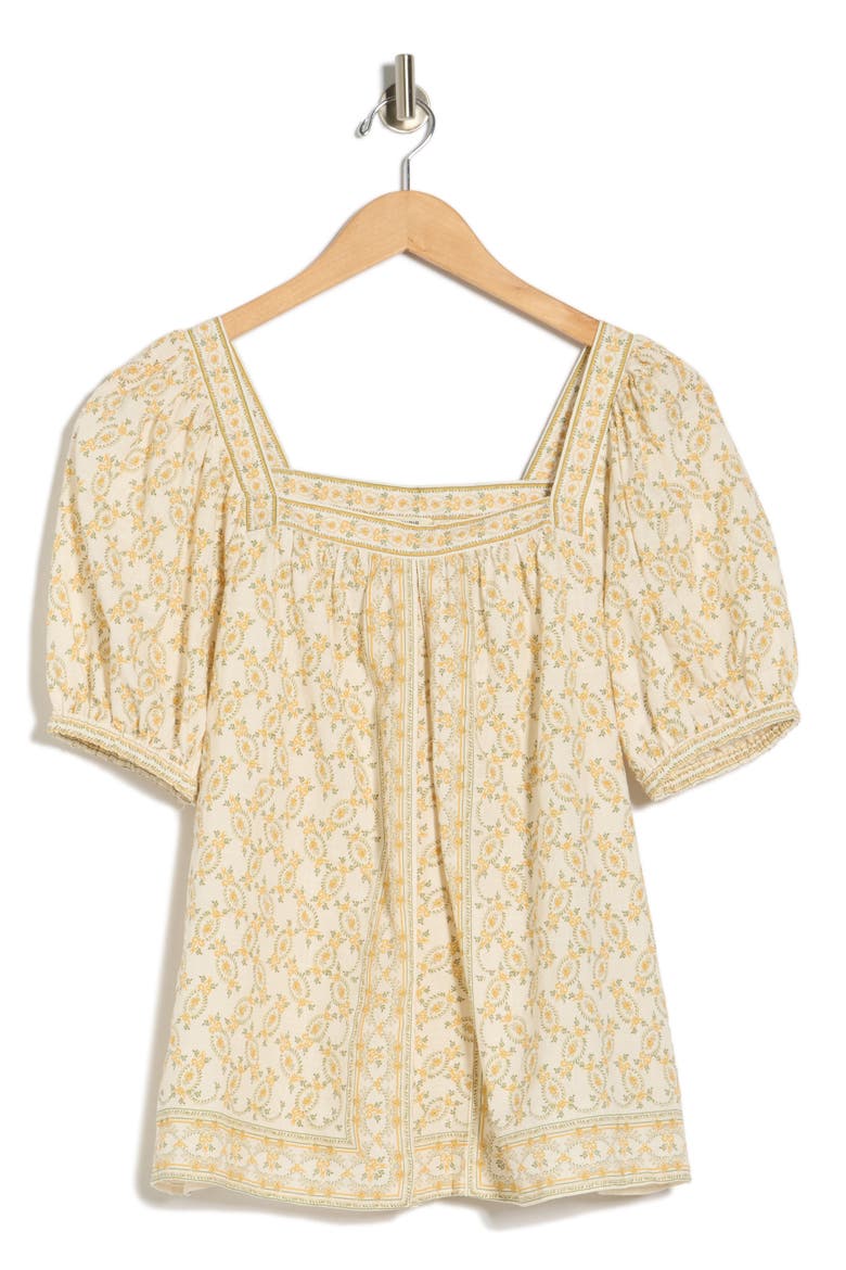 Puff Sleeve Top, Alternate, color, CREAM/ GOLD PRETTY WREATH