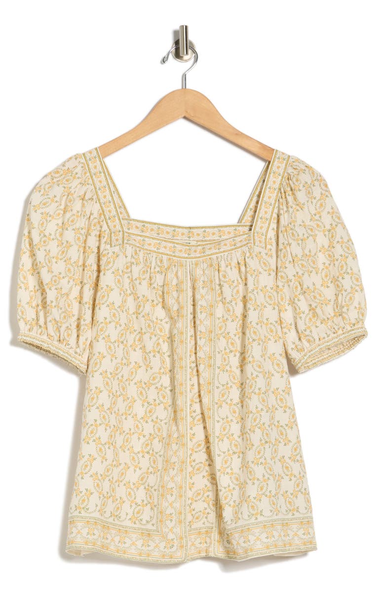 MAX STUDIO Puff Sleeve Top, Alternate, color, Cream/ Gold Pretty Wreath
