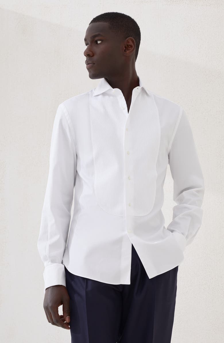 Brunello Cucinelli Tuxedo shirt with pleating, Alternate, color, White