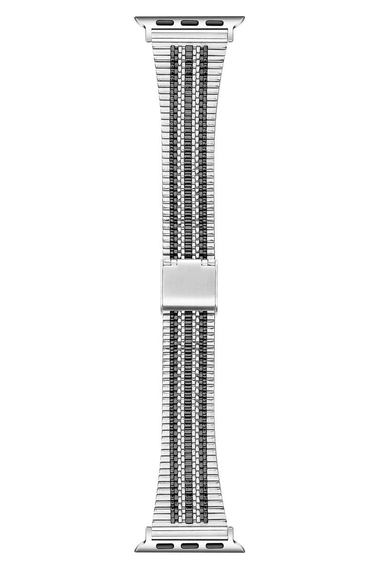Eliza Stainless Steel Apple Watch® Watchband, Main, color, SILVER/BLACK