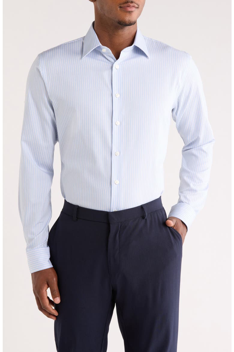Trim Fit Stripe Premium Non Iron Cotton Button-Up Shirt, Main, color, BLUE MARINE STRIPE