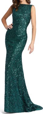 Mac Duggal Women's Sleeveless Sequin Cowl Back Evening Gown