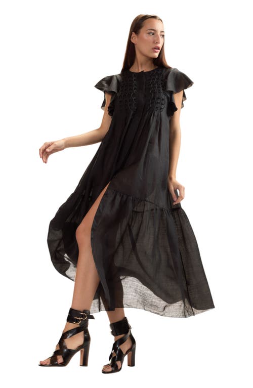 Cynthia Rowley Ramie Midi Pintuck Kaftan In Black