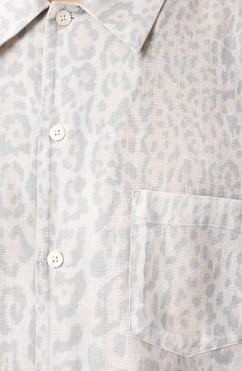 AllSaints Cruz Leopard Print Linen & Cotton Button-Up Shirt, Alternate, color, Candy Yellow