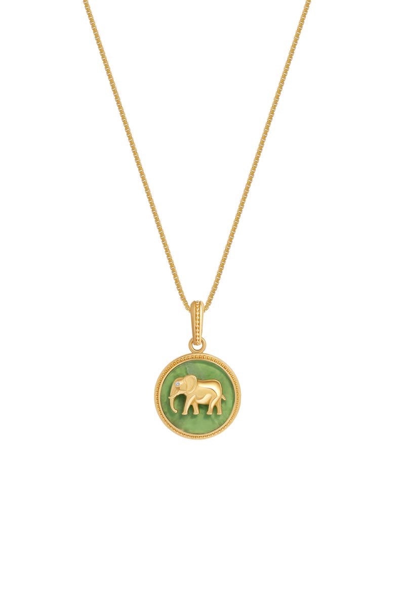 Tranquil Guardian Jade Elephant Necklace, Main, color, Gold/green