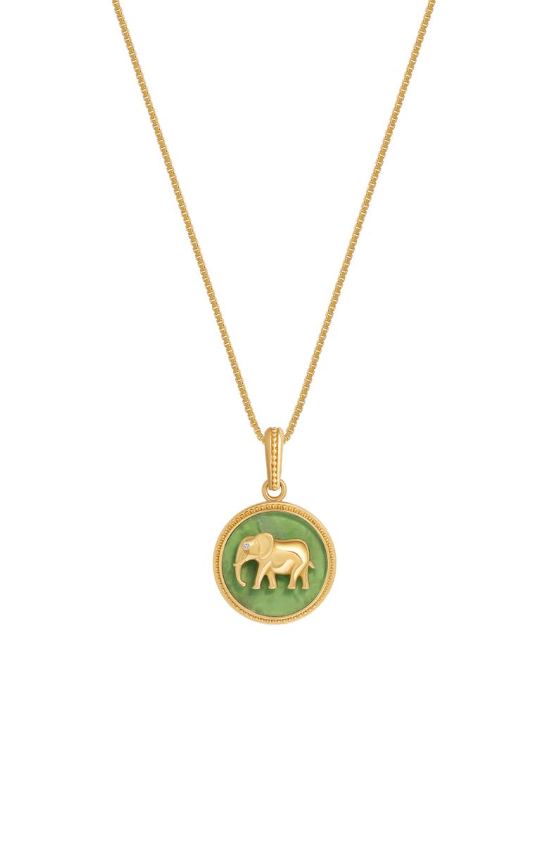 Karma and Luck Tranquil Guardian Jade Elephant Necklace, Main, color, Gold/Green
