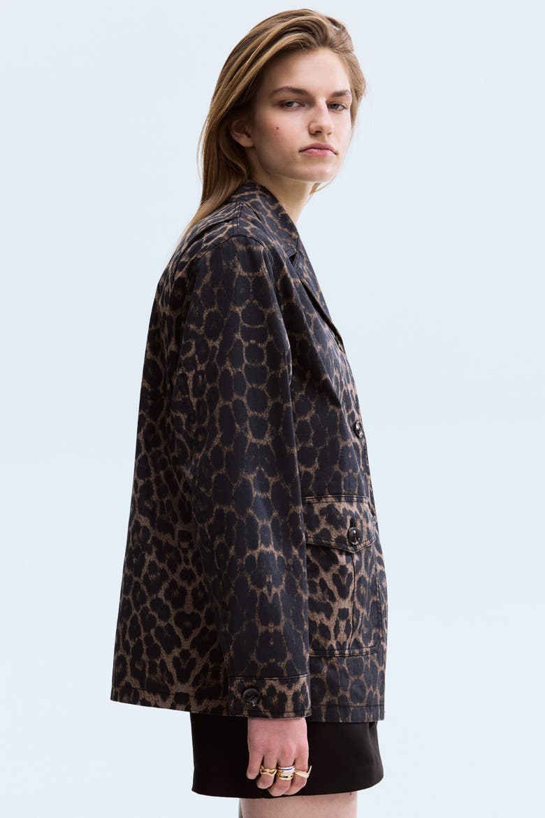 Twill Jacket, Alternate, color, Brown/leopard print